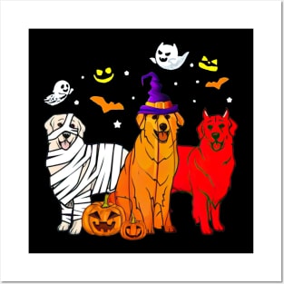 Funny Golden Retriever Mummy Witch Demon Halloween Posters and Art